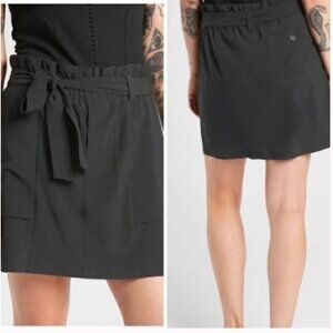 Athleta Skirt Black Skyline Skort Belted Tie Waist Travel Casual Pockets Size 6